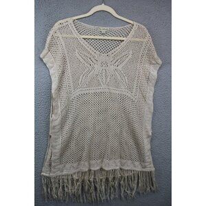 Live & Let Live Crocheted Open Knit Fringed Top-Size Large-Beachy-Boho